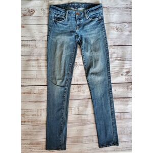 Sz 2 Long American Eagle Skinny Jeans Womens (28X32) Blue Stretch Denim Medium